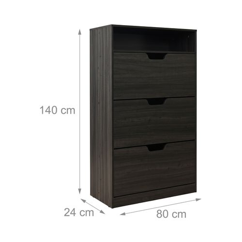 Meuble à Chaussures Avec 3 Portes 80x24x140 Cm - Noir