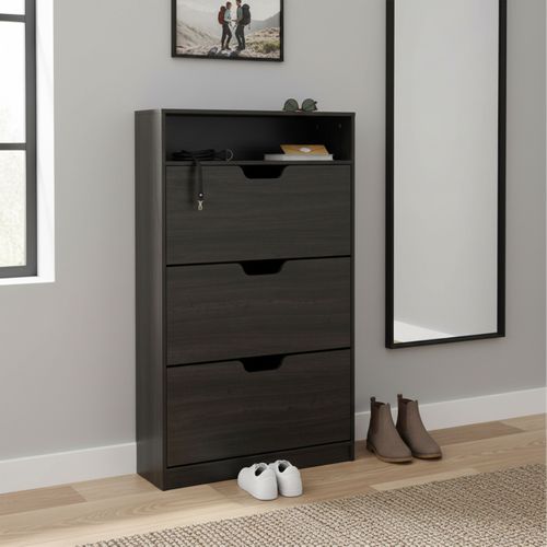 Meuble à Chaussures Avec 3 Portes 80x24x140 Cm - Noir