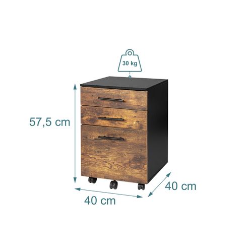 Caisson Roulant Avec 3 Tiroirs 40x40x57.5 Cm - Marron