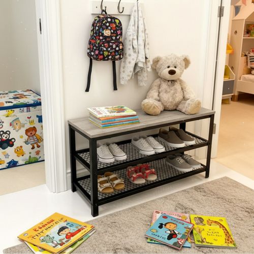 Banc à Chaussures Avec 2 Étagères - 100x30x45 Cm - Bois Et Noir