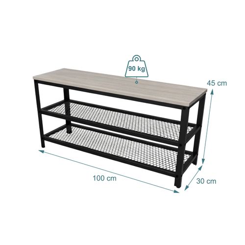 Banc à Chaussures Avec 2 Étagères - 100x30x45 Cm - Bois Et Noir