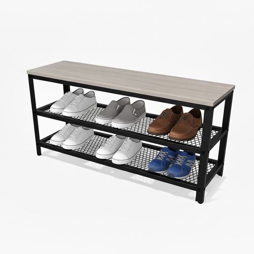 Banc à Chaussures Avec 2 Étagères - 100x30x45 Cm - Bois Et Noir