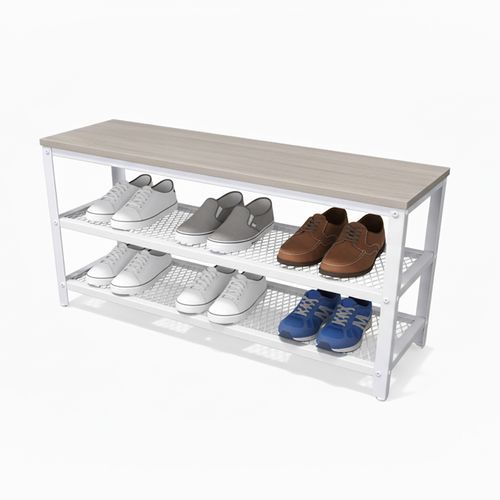 Banc à Chaussures Avec 2 Étagères - 100x30x45 Cm - Bois Et Blanc