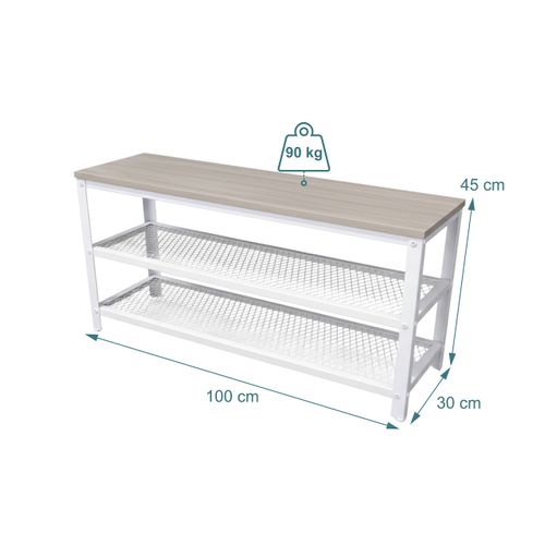 Banc à Chaussures Avec 2 Étagères - 100x30x45 Cm - Bois Et Blanc