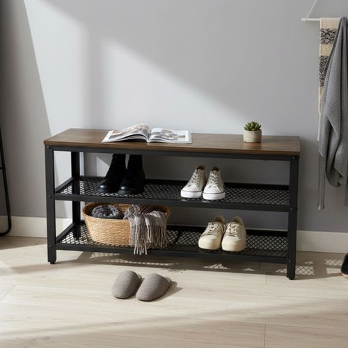 Banc à Chaussures Avec 2 Étagères - 100x30x45 Cm - Bois Et Blanc