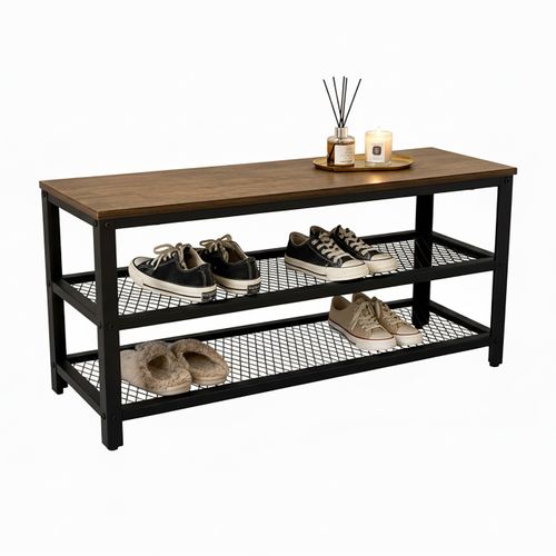 Banc à Chaussures Avec 2 Étagères - 100x30x45 Cm - Bois Et Blanc