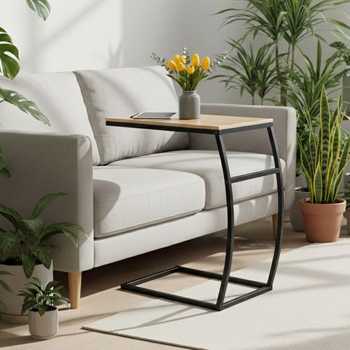 Table D'appoint En Bois – Table D'appoint En Forme De C Pour Salon, Bureau Et Balcon – Table D'appoint Ovale Avec Glissière Sous Design – Parfaite Table D'appoint Pour Canapé
