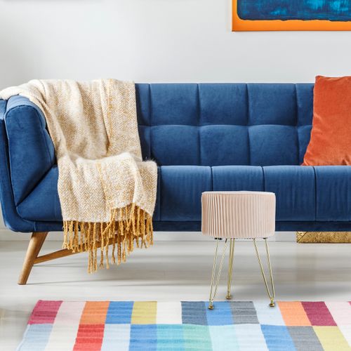 Tabouret En Velours Avec Pieds En Métal