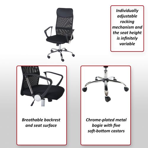 Fauteuil/siège De Bureau Oslo, Ergonomique, Simili-cuir/filet, Noir