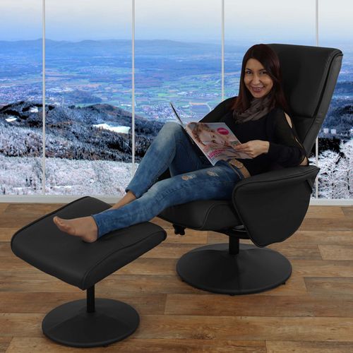 Fauteuil Relax Helsinki Fauteuil TV Avec Repose-pieds/pouf ~ Similicuir, Noir
