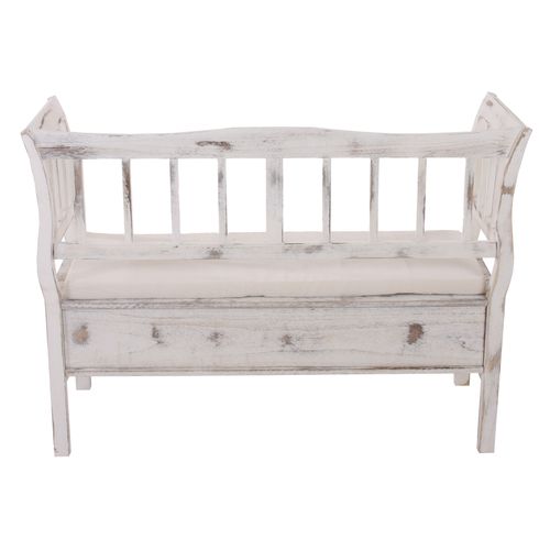 Banc Banquette De Rangement T207 Bahut Coffre Avec Coussin ~ Bois Blanc Shabby Chic