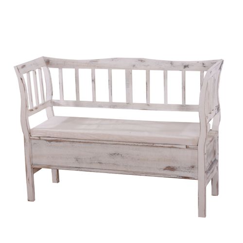 Banc Banquette De Rangement T207 Bahut Coffre Avec Coussin ~ Bois Blanc Shabby Chic
