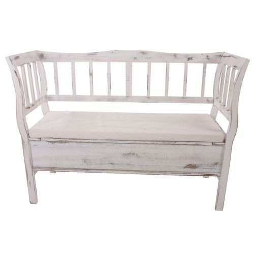 Banc Banquette De Rangement T207 Bahut Coffre Avec Coussin ~ Bois Blanc Shabby Chic