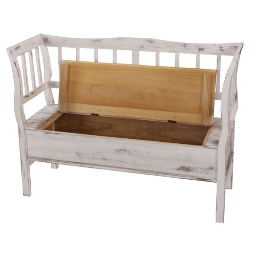 Banc Banquette De Rangement T207 Bahut Coffre Avec Coussin ~ Bois Blanc Shabby Chic
