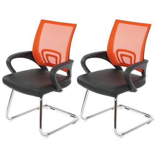 Lot De 2 Chaises De Conférence / Chaise Visiteurs Ancona, Simili-cuir ~ Orange