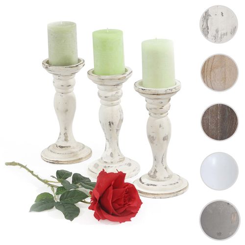 Bougeoir Candélabre T361, Romantique, 3 Parties, Style Shabby, Hauteur 24cm ~ Blanc