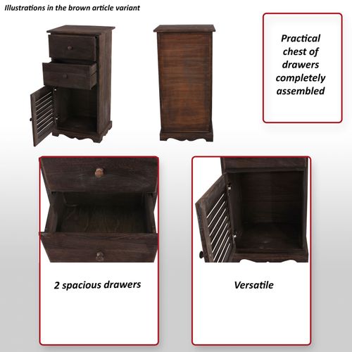 Commode / Armoire, 2 Tiroirs, 1 Porte, 40x32x80cm, Shabby, Vintage ~ Marron