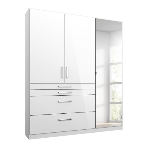 Armoire 3 portes 4 tiroirs L.136 cm PERLA blanc brillant
