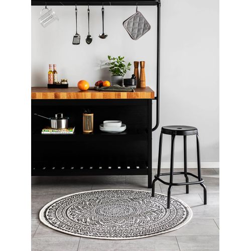 Tapis D'extérieur Et Intérieur Rond Cleo Blanc Et Noir 1 120 Cm Rond