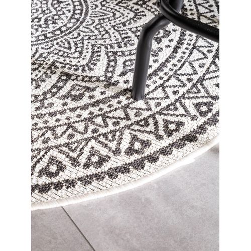 Tapis D'extérieur Et Intérieur Rond Cleo Blanc Et Noir 1 120 Cm Rond