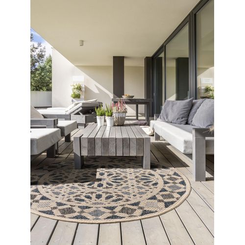 Tapis D'extérieur Et Intérieur  Rond River Beige/bleu  130 Cm Rond