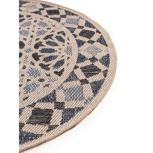 Tapis D'extérieur Et Intérieur  Rond River Beige/bleu  130 Cm Rond