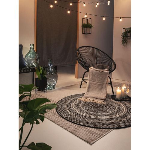 Tapis D'extérieur Et Intérieur Rond Metro Noir Et Blanc  120 Cm Rond