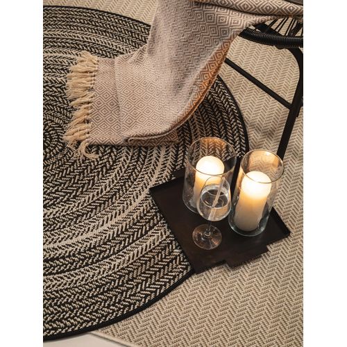 Tapis D'extérieur Et Intérieur Rond Metro Noir Et Blanc  120 Cm Rond