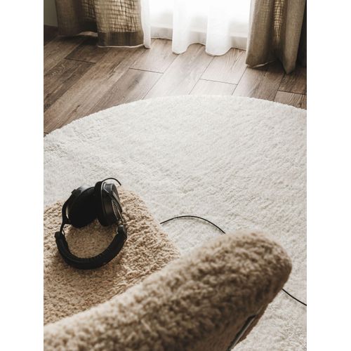 Tapis à Poils Longs Rond Cloudy Crème  80 Cm Rond