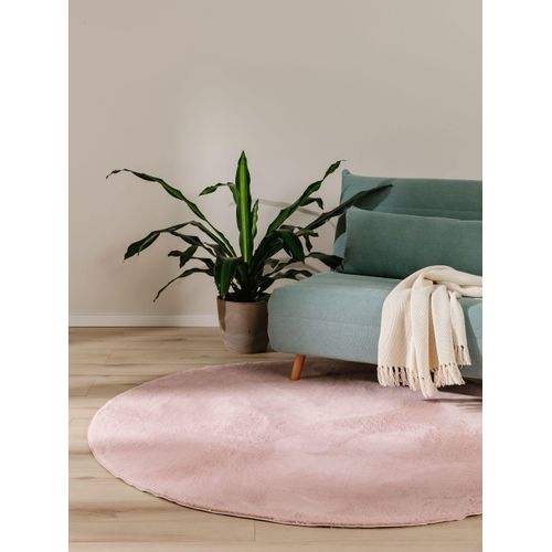 Tapis En Fausse Fourrure Furry Rose 160 Cm Rond