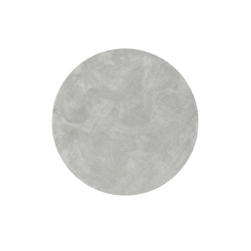 Tapis Rond 120 Cm Poils Longs Microfibre Douce Gris Clair Emilia