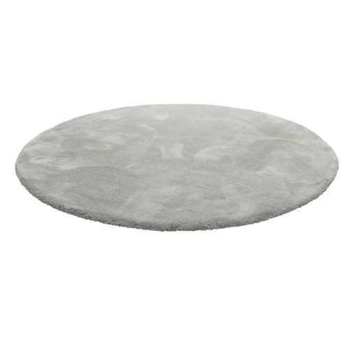 Tapis Rond 120 Cm Poils Longs Microfibre Douce Gris Clair Emilia