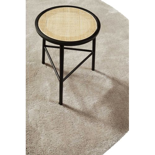 Tapis Rond 200 Cm Poils Longs Microfibre Douce Gris Beige Emilia