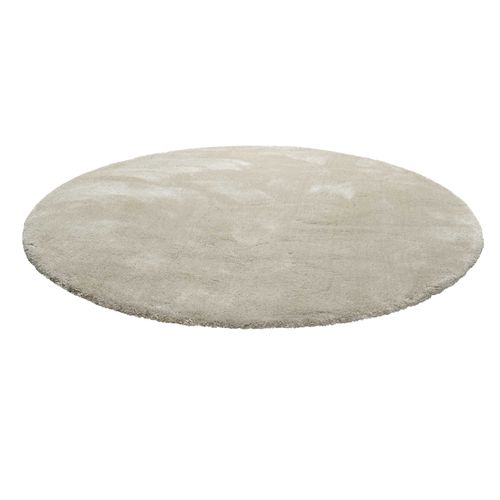 Tapis Rond 200 Cm Poils Longs Microfibre Douce Gris Beige Emilia
