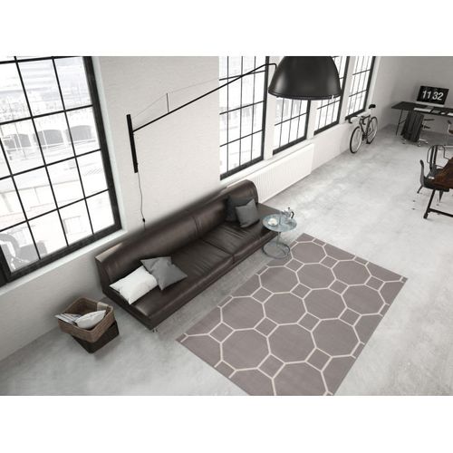 Tapis Effet 3d à Poils Courts "lina" Taupe et Ivoire 80 X 300 Cm