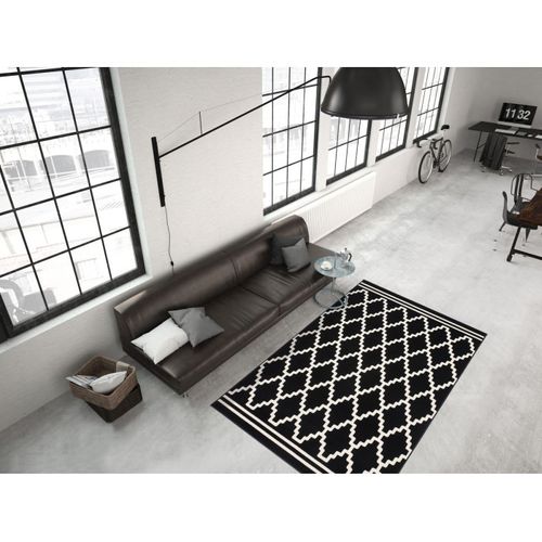 Tapis Imprimé Losange à Poils Courts "lina" Noir 200 X 290 Cm