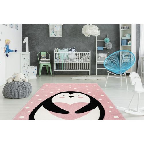 Tapis De Chambre Enfant Pingouin "gidya" Rose 80 X 150 Cm