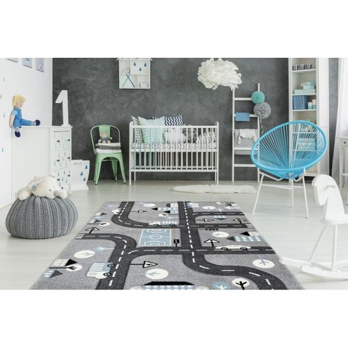 Tapis De Chambre Enfant Voiture "marree" Argent 80 X 150 Cm