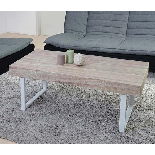 Table Basse De Salon Kos T576, Mvg 40x110x60cm ~ Chêne, Pieds Métalliques Clairs
