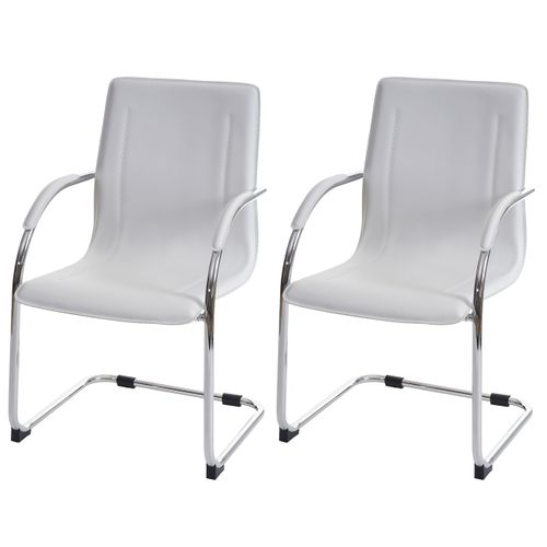 2x Chaise De Conférence Samara, Chaise Visiteurs Cantilever, Similicuir ~ Blanc