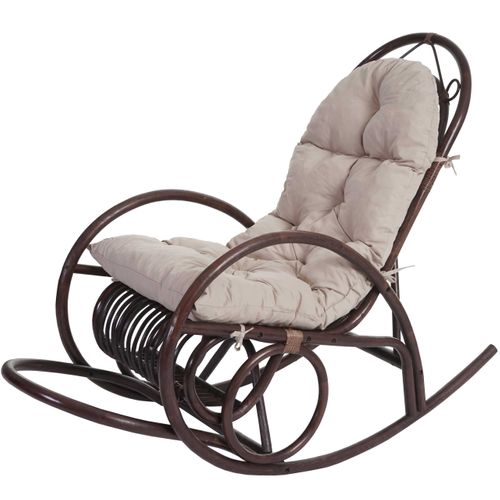 Fauteuil à Bascule Hwc-c40 En Rotin Marron Rembourrage Crème