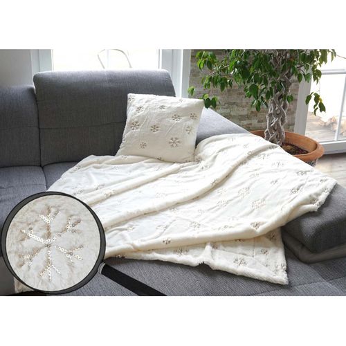 Set Couverture + Coussin De Décoration, Neige, Duveteux Avec Bourrage, Pailleté