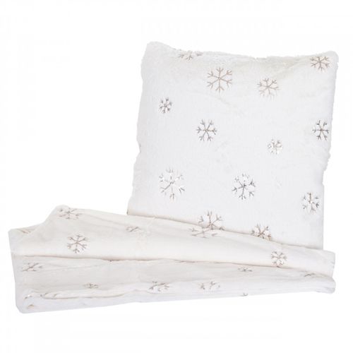 Set Couverture + Coussin De Décoration, Neige, Duveteux Avec Bourrage, Pailleté