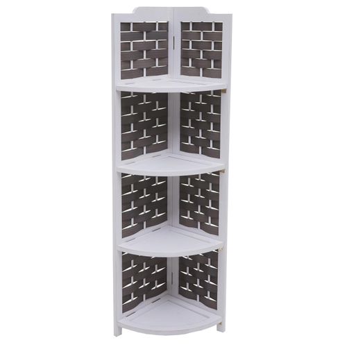 Etagère D'angle Hwc-k85 Bois De Paulownia 110cm Blanc Et Anthracite