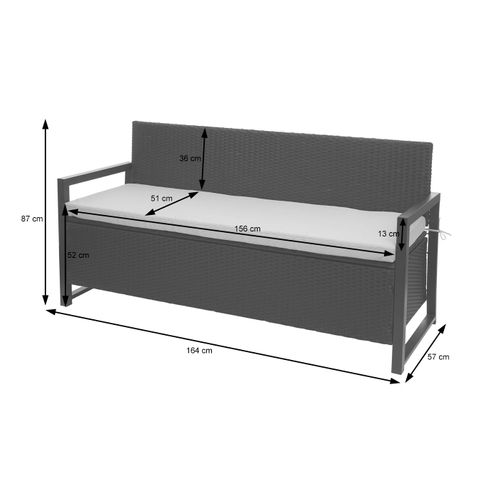 Poly-rattan Banc 3 Places Hwc-f39 Anthracite Coussin Bordeaux