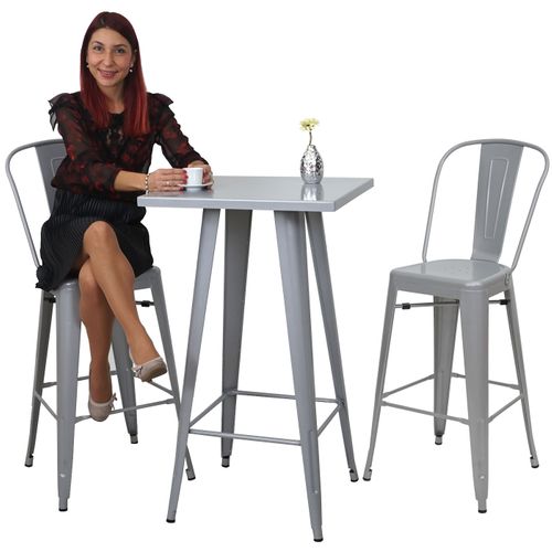 Set Table Mange-depout E 2x Tabouret De Bar Hwc-a73 Design Industriel Gris