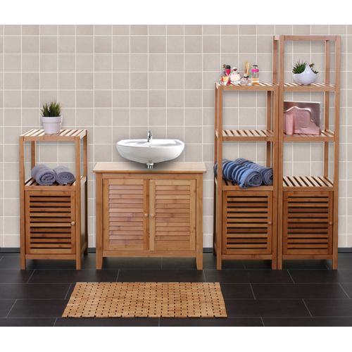 Set Complet De Salle De Bains Hwc-b18, Meuble Armoires Étagères Bambou