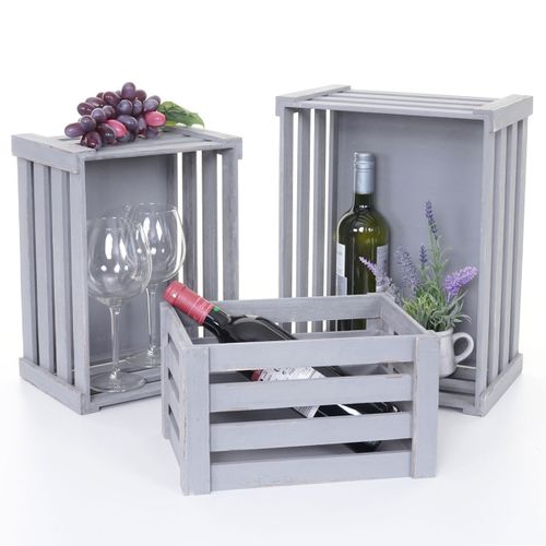 Set De 3 Boîtes En Bois Hwc-c56 ~ Gris Shabby