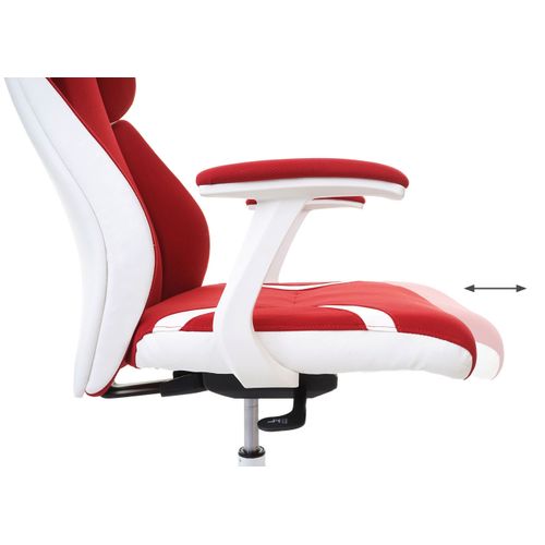 Chaise De Bureau Hwc-f12, Chaise Pivotante, Tissu + Similicuir ~ Rouge/blanc