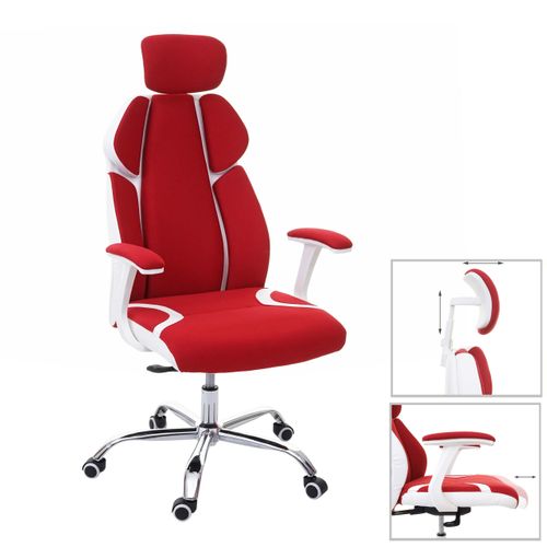 Chaise De Bureau Hwc-f12, Chaise Pivotante, Tissu + Similicuir ~ Rouge/blanc